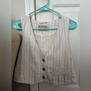 Free People Cropped Beige Stripped Vest